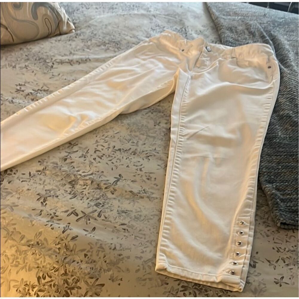 CACHE | white denim straight leg jeans 4